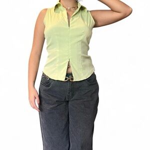 Chic Pastel Green Sleeveless Blouse